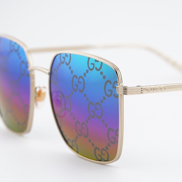 Gucci GG0802S 004 Sunglasses Gold Square Frame, Multicolor Lenses main image 6